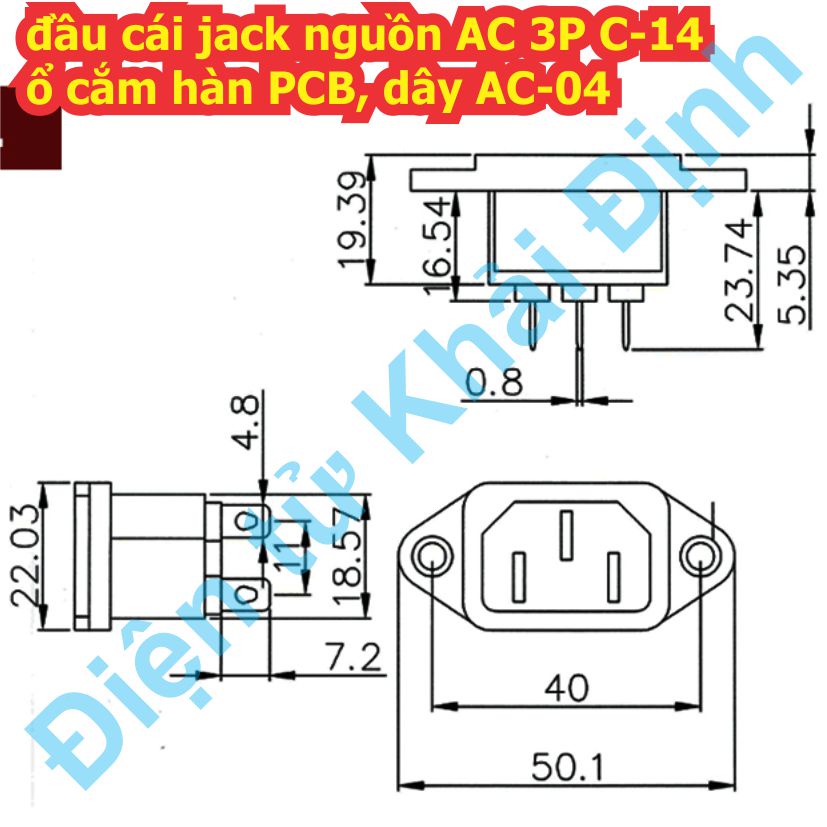 5 cái đầu cái jack nguồn AC 3P đầu C-14 hàn PCB, dây AC-04 / AC-05 kde3298