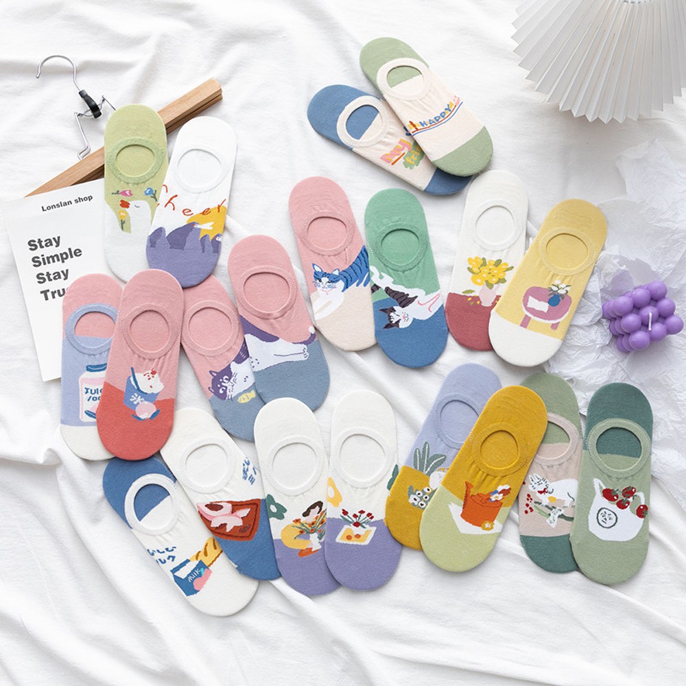 Tất Cotton Hoạ Tiết Mèo Đáng Yêu Cho Nữ