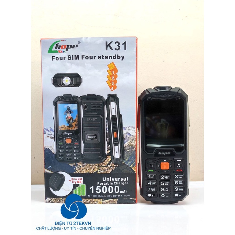 Điện thoại 4 sim Hope K31 loa to,pin siêu khủng 15.000 mah kèm chức năng thay đổi giọng nói, ghi âm cuộc gọi