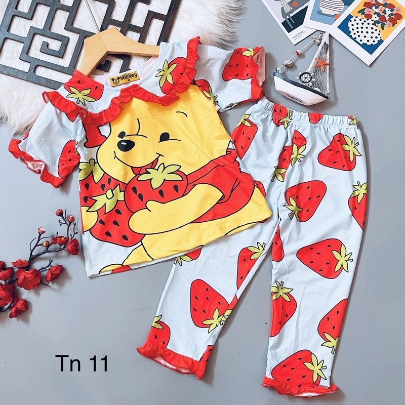 Đồ bộ pijama bé gái áo cộc quần dài thun lạnh 3D co giãn 4 chiều mềm mát mặc nhà mặc ngủ 22-42kg