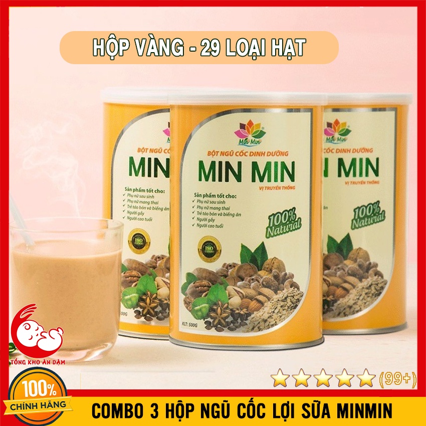 [COMBO 3 HỘP] Bột Ngũ Cốc Dinh Dưỡng MinMin - Lợi Sữa Min Min 29 Loại Hạt (500gr/Hộp)