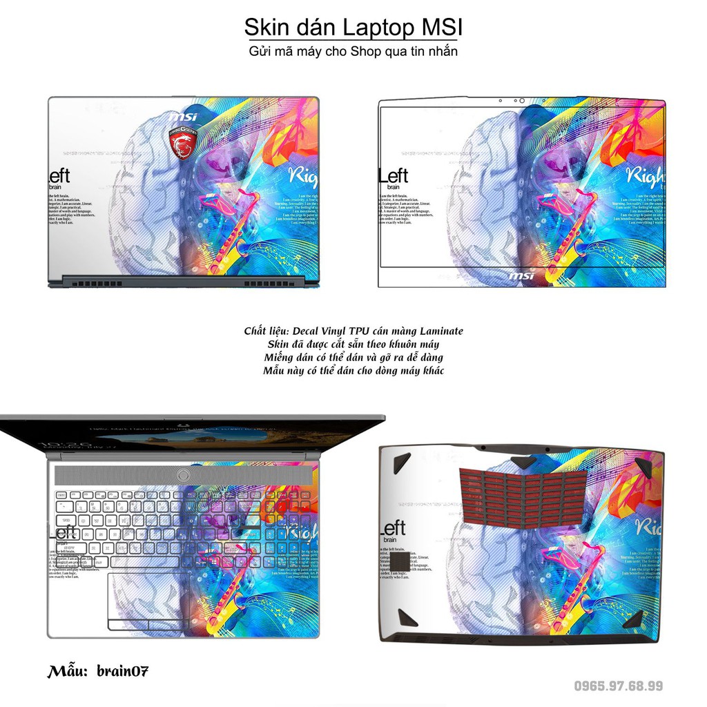 Skin dán Laptop MSI in hình Left Brain Right Brain (inbox mã máy cho Shop)