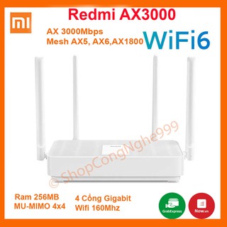 Bộ phát wifi router wifi Xiaomi Redmi AX3000 CR6608 160Mhz chuẩn WIFI 6 AX300 Mesh Lan Gigabit 4 anten chịu tải 128 máy