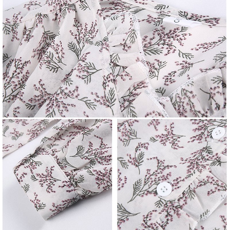 Áo Sơ Mi chiffon Tay Dài In Họa Tiết Hoa Thời Trang Hàn Quốc Dành Cho Nữ