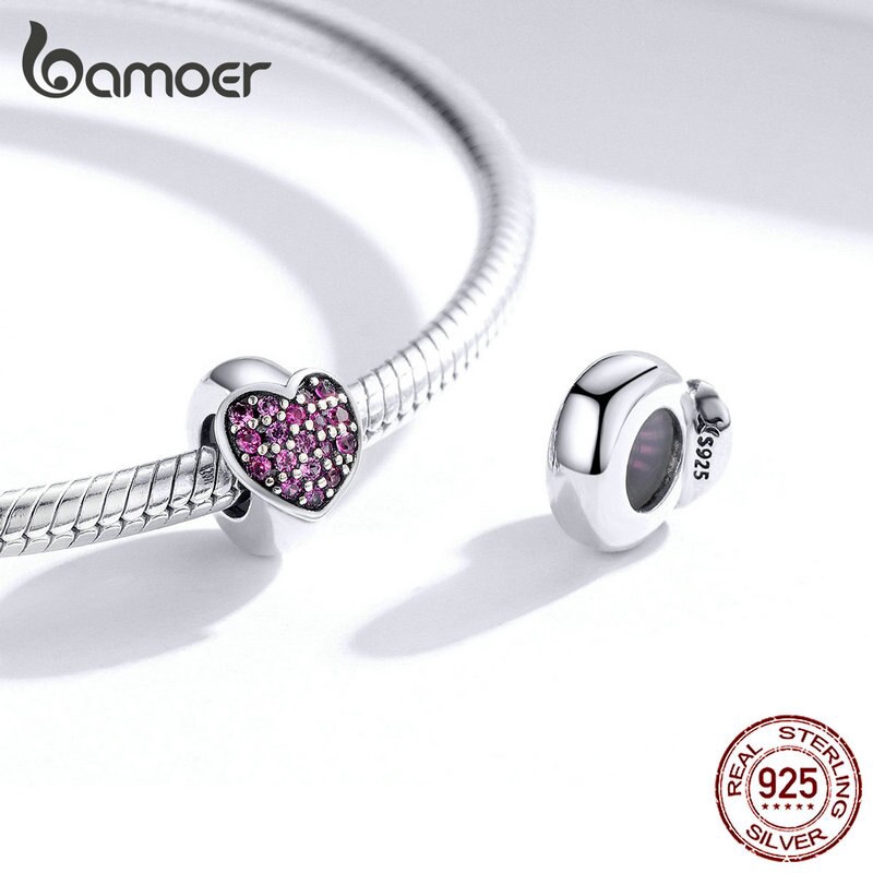 Hạt Phụ Kiện Bamoer SCC1336 Bằng Bạc 925 Có Nút Chặn Bằng Silicon Hình Trái Tim Dùng Để Làm Trang Sức Thủ Công 3mm