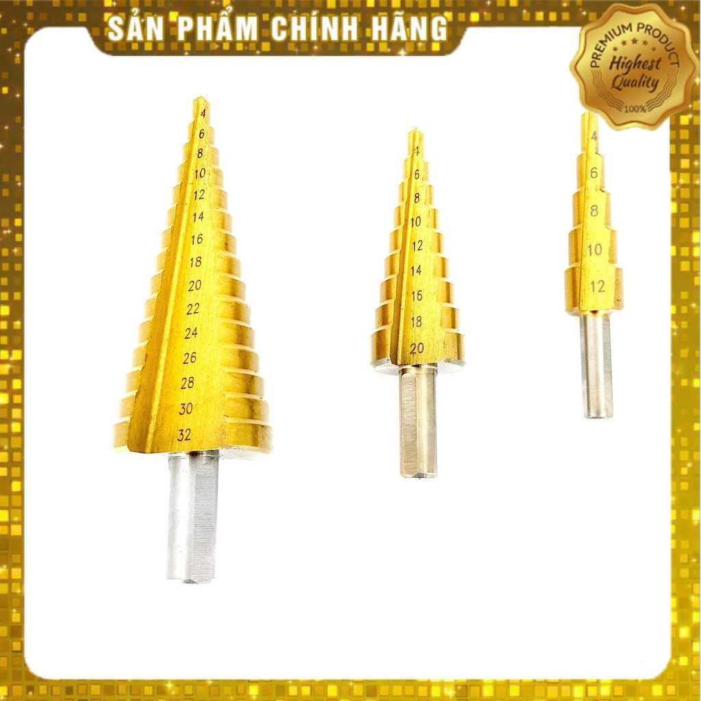 BỘ 3 MŨI KHOAN THÁP THẲNG  ĐƯỜNG KÍNH TỪ 4MM- 32MM CAO CẤP