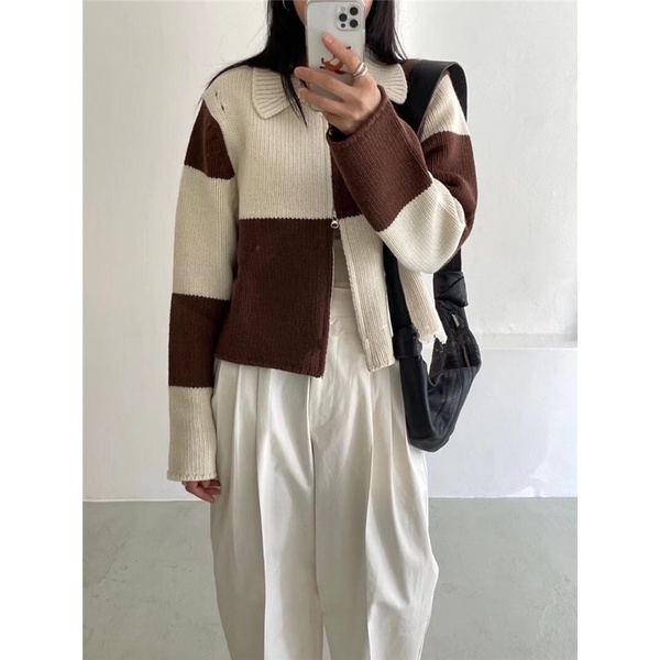 ÁO KHOÁC LEN KÉO KHOÁ PHỐI MÀU TRENDY