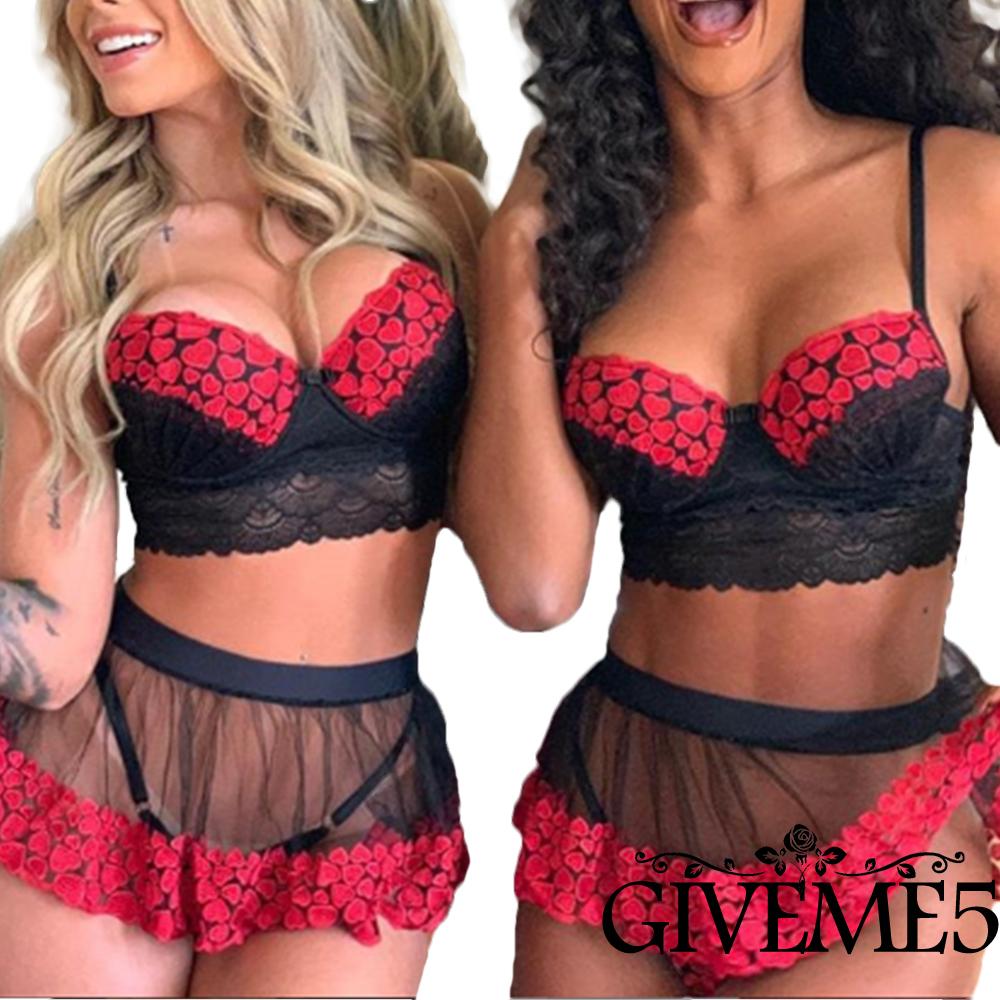 Bộ Đồ Ngủ In Họa Tiết Trái Tim Gợi Cảm Cho Nữ