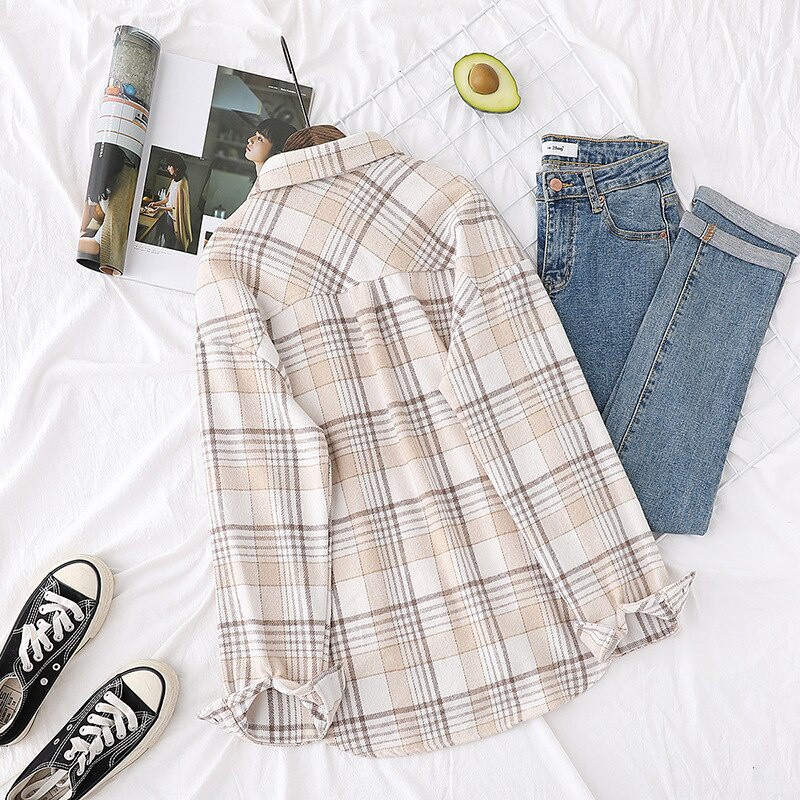 Áo sơ mi SixSisters tay dài họa tiết kẻ sọc caro dành cho nữ