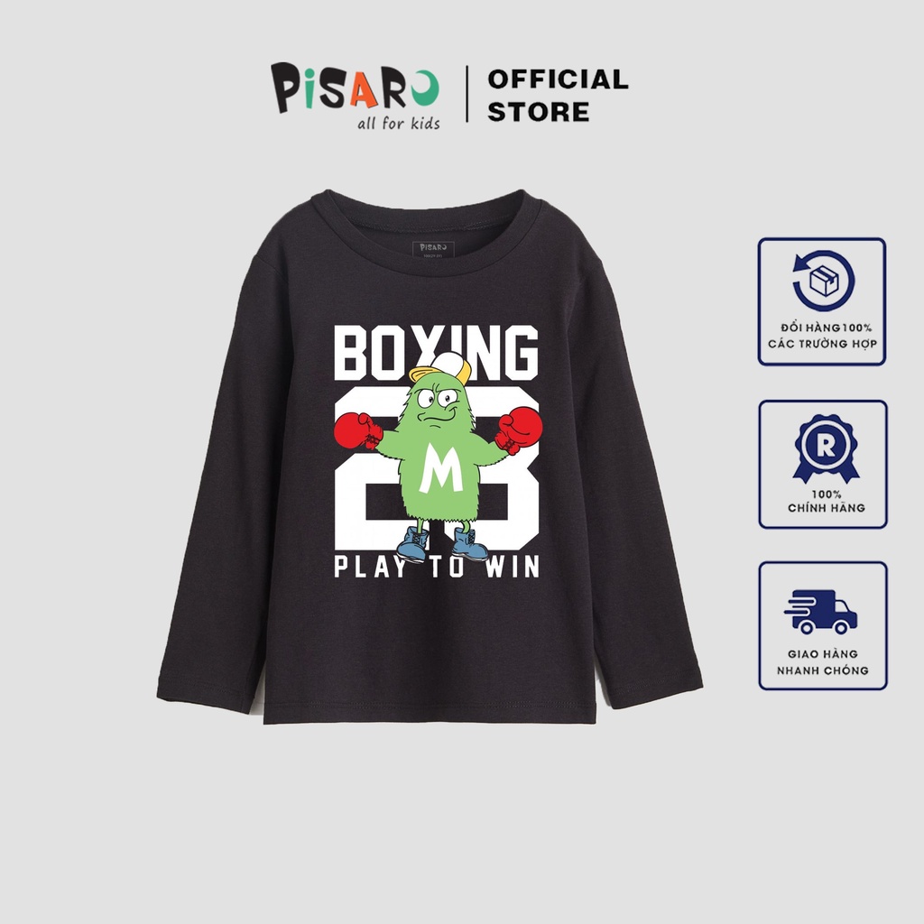 Áo thun dài tay bé trai bé gái Pisaro Kids vải cotton mềm mịn, áo phông thu đông cho bé