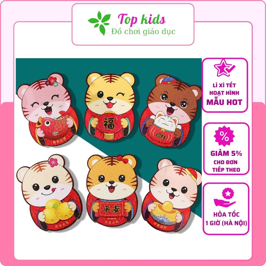 Lì xì chibi tết 2022 hàng cao cấp bóng đẹp, phong bao lixi hoạt hình chipi nhiều mẫu cho bé, li xi độc lạ hot TOPKIDS