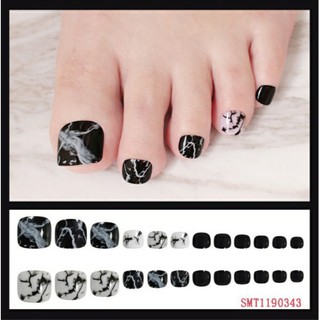 Bộ 24 móng chân giả đá rạn đen trắng kèm keo