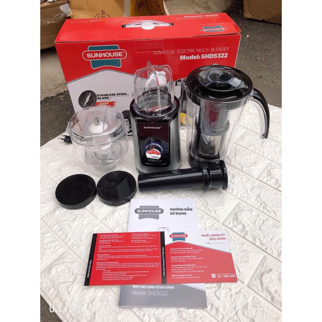 Máy xay sinh tố SUNHOUSE SHD 5322B - Máy say đa năng dung tích lớn 1.25L lưỡi dao làm từ thép không gỉ cao cấp