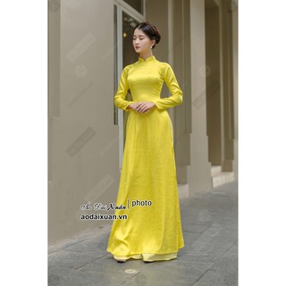 Áo dài gấm vàng hoa cúc 200207