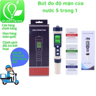 Bút đo độ mặn của nước 5 trong 1 ph/tds/ec/độ mặn/nhiệt độ kèm 3 gói ph chuẩn