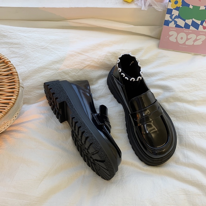 Giày loafer oxford búp bê đế cao đồng phục học sinh dễ thương da PU đế 5.5cm Yannie Lolita