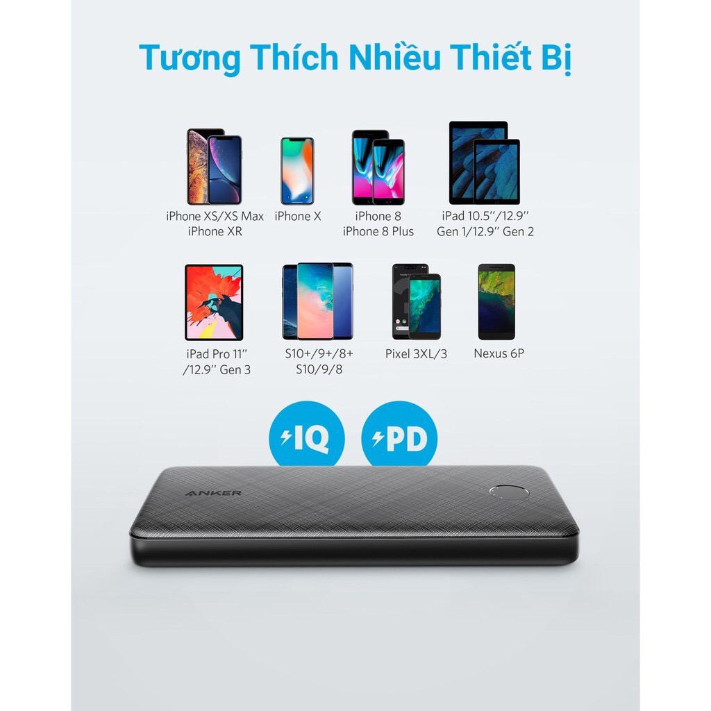 Sạc Dự Phòng Tích Hợp Cổng USB Type-C In/Out Hỗ Trợ Power Delivery PD Anker PowerCore Slim PD 10000mAh - A1231