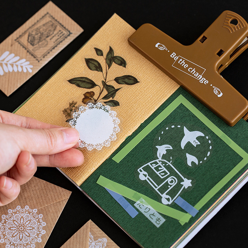 Hộp 50 sticker ren vintage/ hành tinh STI07, sticker trong suốt trang trí bullet journal, album