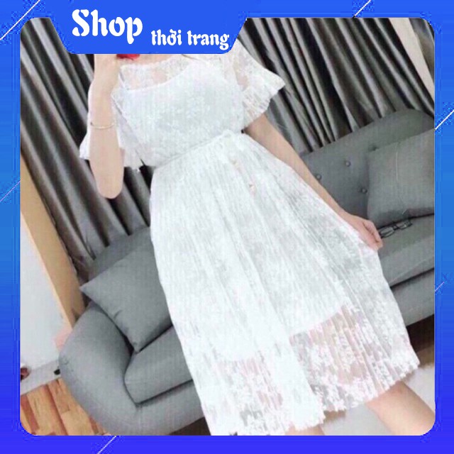 Đầm váy tiểu thư Hàn Quốc phối tay ren lưới thun cát hàn co giãn Cao Cấp (Có ảnh và Clip thật)