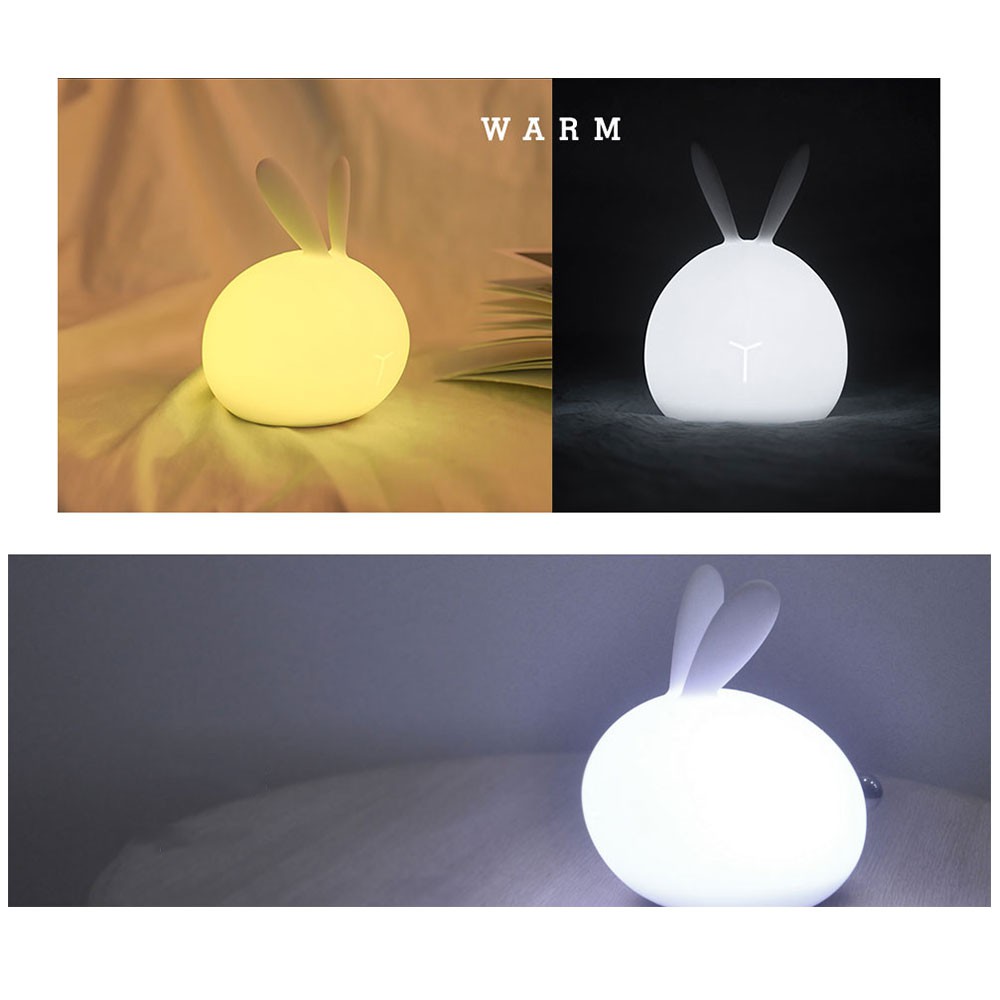 Uareliffe Đèn ngủ RGB đầy màu sắc Đèn ngủ Bunny Ánh sáng ấm lạnh USB có thể sạc lại Tiết kiệm năng lượng Đèn ngủ mềm Đèn silicon Nắp đậy 3 cấp Chế độ chiếu sáng để bàn Đèn LED cho bữa tiệc phòng ngủ