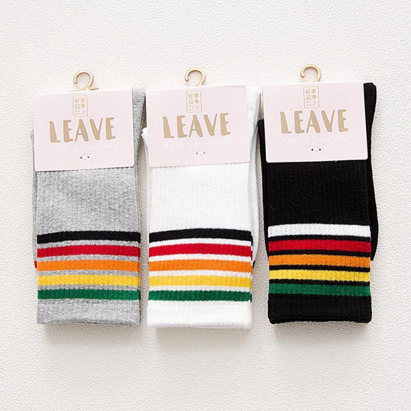 Vớ cổ cao thiết kế sọc cầu vồng sáng tạo đơn giản