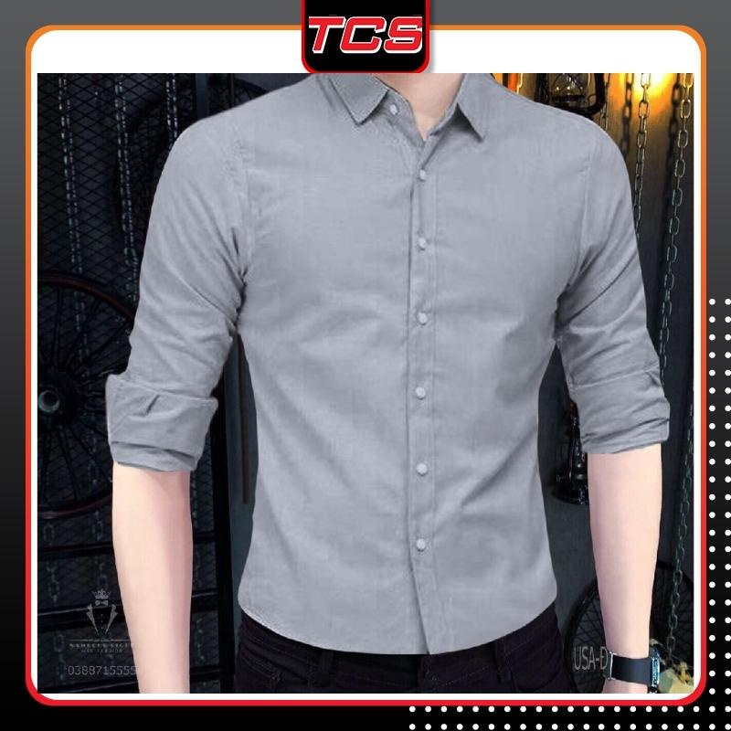 Áo sơ mi lụa nam dài tay màu xám trơn kiểu công sở hàn quốc cao cấp đẹp giá rẻ TCS sm12