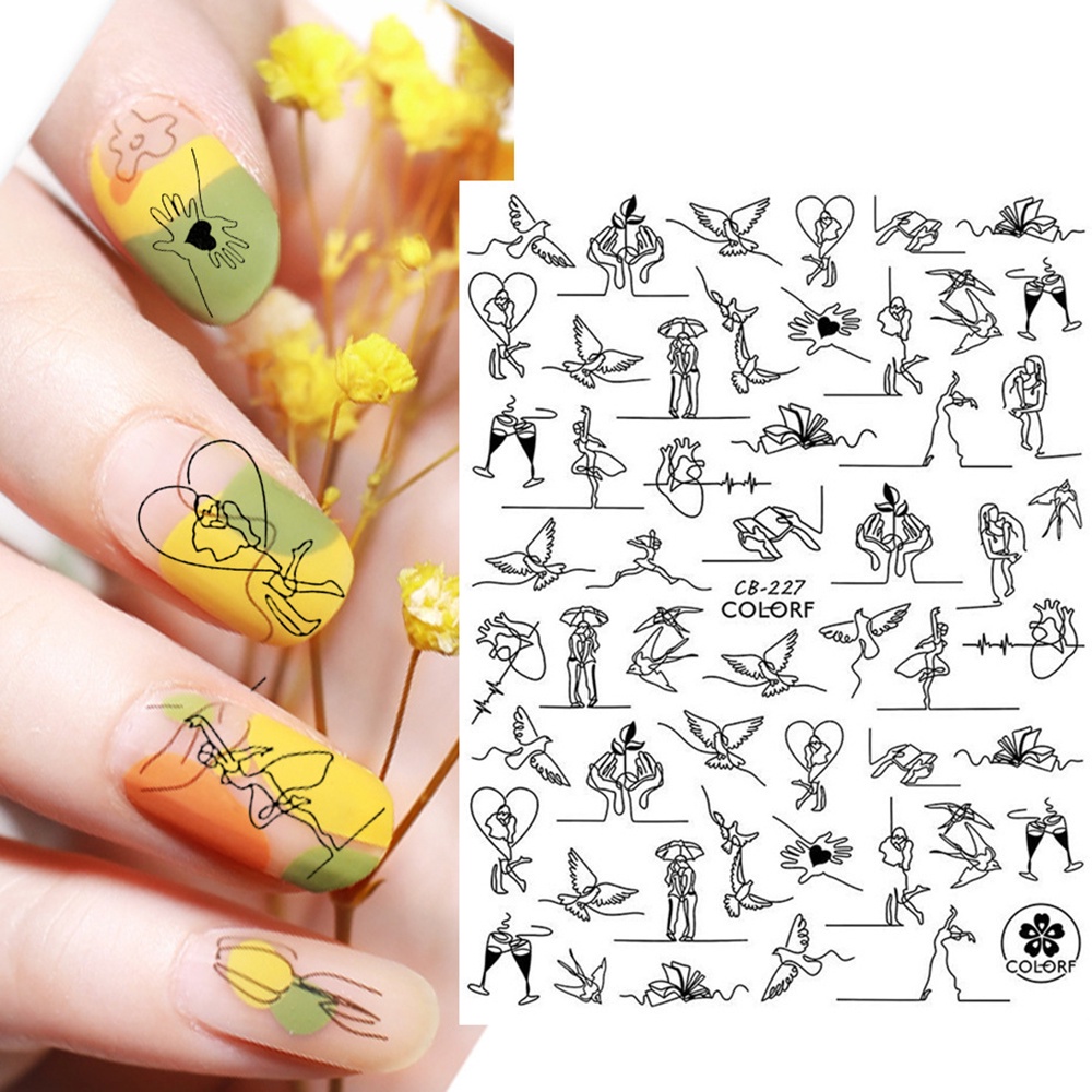 [Hàng mới về] Miếng dán trang trí móng tay họa tiết trái tim màu đen 3d diy