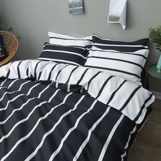 [Giá rẻ] Set Chăn Ga Poly Xọc Than Trắng - Uy tín
