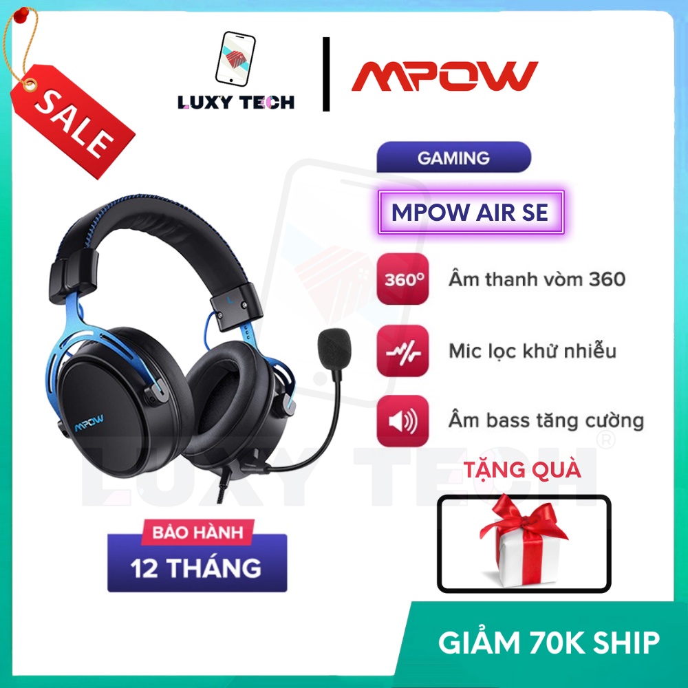 Tai Nghe Gaming MPOW Air SE BH439A Âm Thanh Vòm 360 Độ, Bass Tăng Cường, Mic Chống Ồn - BH 24 Tháng
