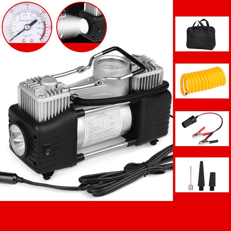 Bơm Ô Tô 2 Piston Xylanh AIR COMPRESSOR Công Suất Lớn Siêu Khỏe Siêu Nhanh - Máy Bơm Lốp Xe Hơi 12v - BH 6 tháng