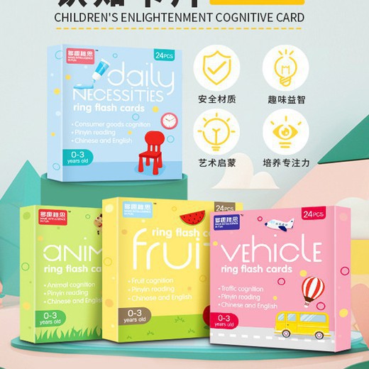 Flash card cognitive card baby kid children enlightenment early educational toy transportation fruit animals 2-3-4-5-6 years old