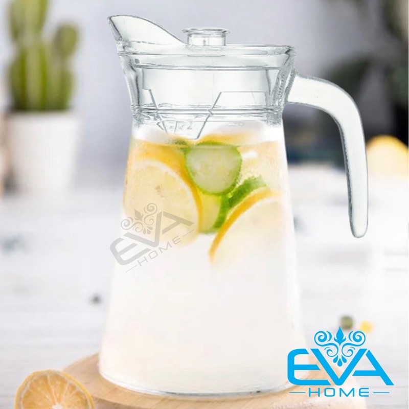 Bình Thuỷ Tinh Đựng Nước 1.6L Miệng Rót Dáng Eo Thẳng Quai Cầm EH1009 Glass Pitcher Modern Pot 1600 ML