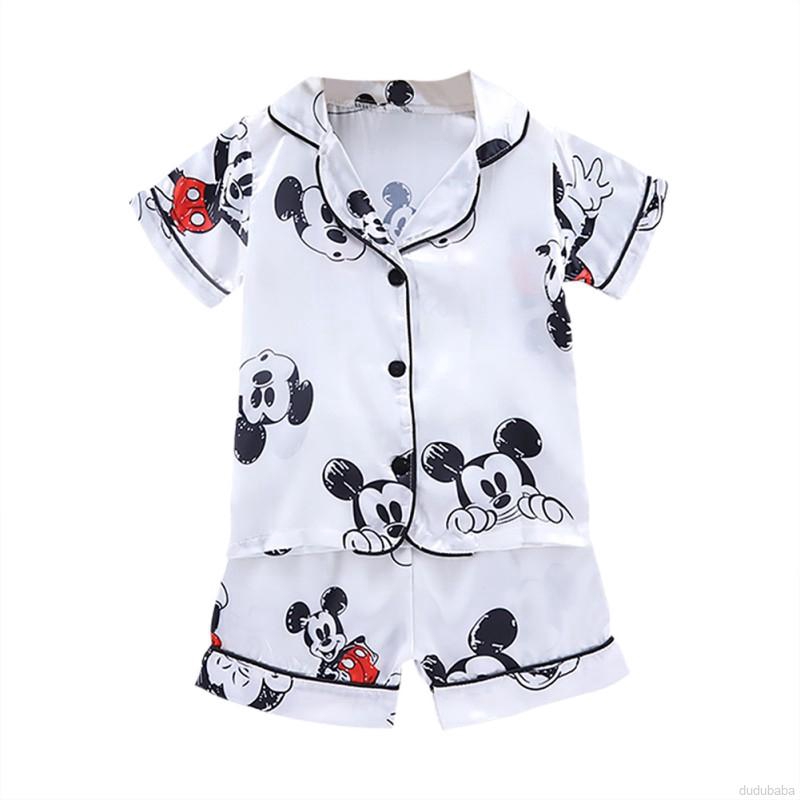 Set Đồ Ngủ Ngắn Tay In Họa Tiết Chuột Mickey Dễ Thương Dành Cho Bé Trai 1-6 Tuổi