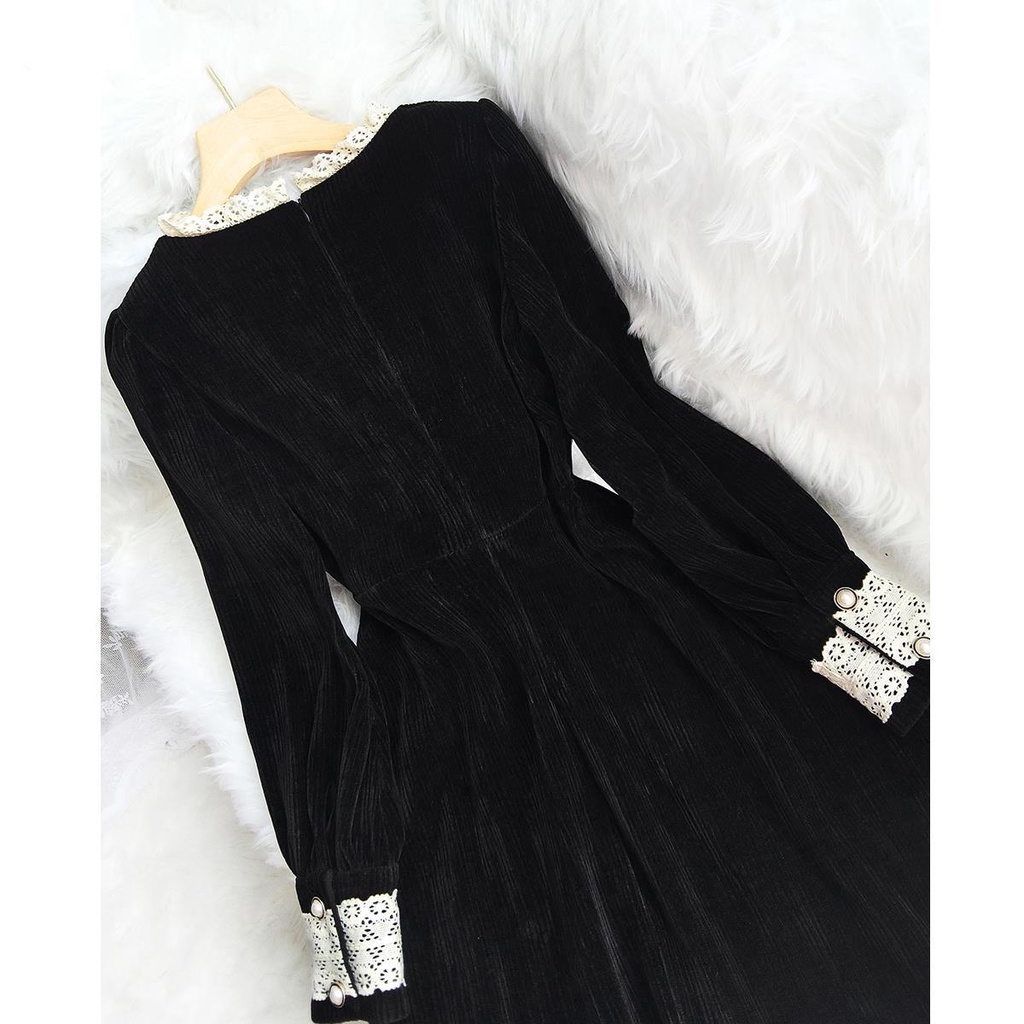 Đầm Đen Dáng Dài Vừa Phong Cách Retro Pháp Thanh Lịch