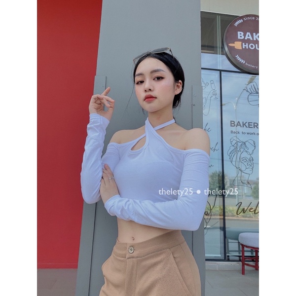 Áo Croptop Chéo Cổ Tay Dài - THELETY.25