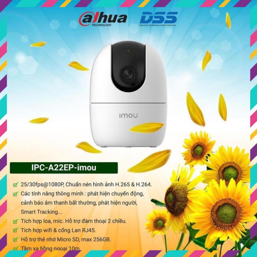 [FreeShip]  Camera IP hồng ngoại không dây 2.0 Megapixel DAHUA IPC-A22EP-IMOU FULL HD 1080P