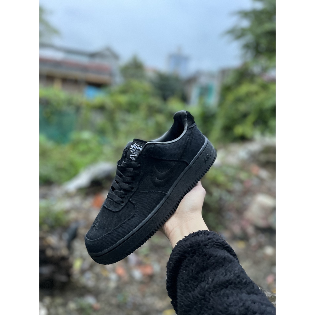 Giày Af1 Stussy Full Black Đen Cao Cấp Fullbox, Giày thể thao af1 stussy cổ thấp đen full chất liệu vải không sợ gãy mũi