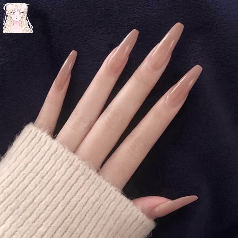 24 Móng tay giả màu xám nude siêu dài có thể tháo rời độc đáo