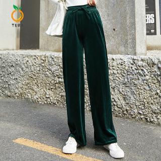 Women's Gold Velvet Mop Pants Wide-leg High Waist Loose