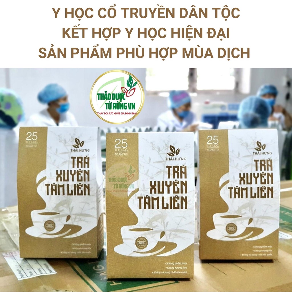 Xuyên Tâm Liên THÁI HƯNG Trà Thảo Mộc Bổ Ph.ế, Giảm H.o Dạng Túi Lọc 5G 25 túi lọc 125G Thảo Dược Từ Rừng VN