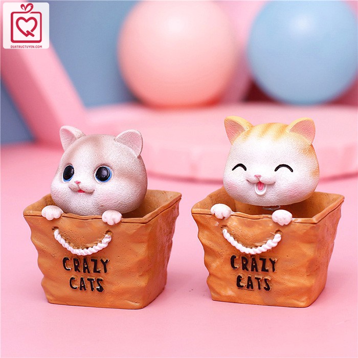 Tượng mèo con lắc lư Crazy Cat, mô hình Mèo trang trí để bàn, để ô tô