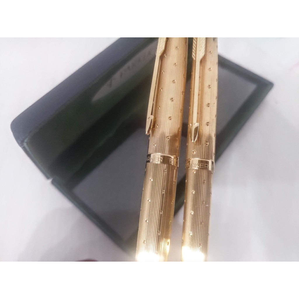 Bộ 2 bút Parker 75 PERLE - Mạ vàng 22K - Bút máy và bút bi - Place Vendome fountain pen &amp; ballpoint pen - Made in France