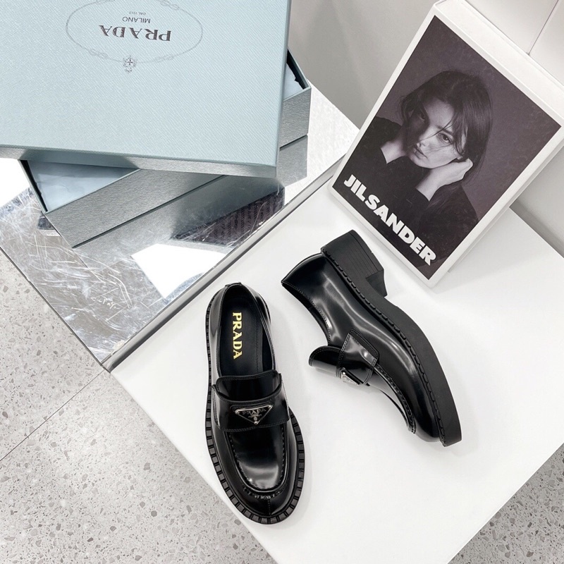 Giày oxford nữ da thật cao cấp thương hiệu Prada 2022