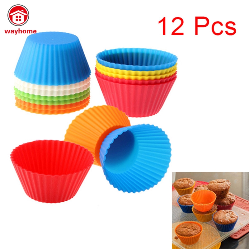 12 Khuôn Làm Bánh Muffin Tròn Bằng Silicon