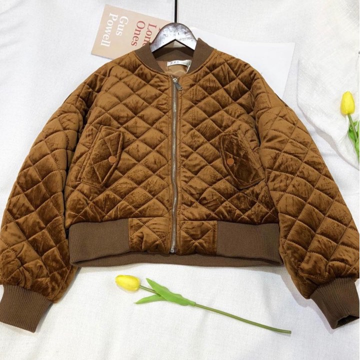 Áo khoác bomber trần bông nhung nâu