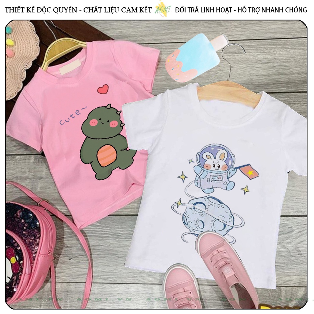 ÁO THUN khủng long thỏ phi hành gia cute UNISEX PHÔNG TRẮNG TAY NGẮN NAM NỮ GIA ĐÌNH CẶP ĐÔI TRẺ EM BÉ TRAI GÁI AOMIVN