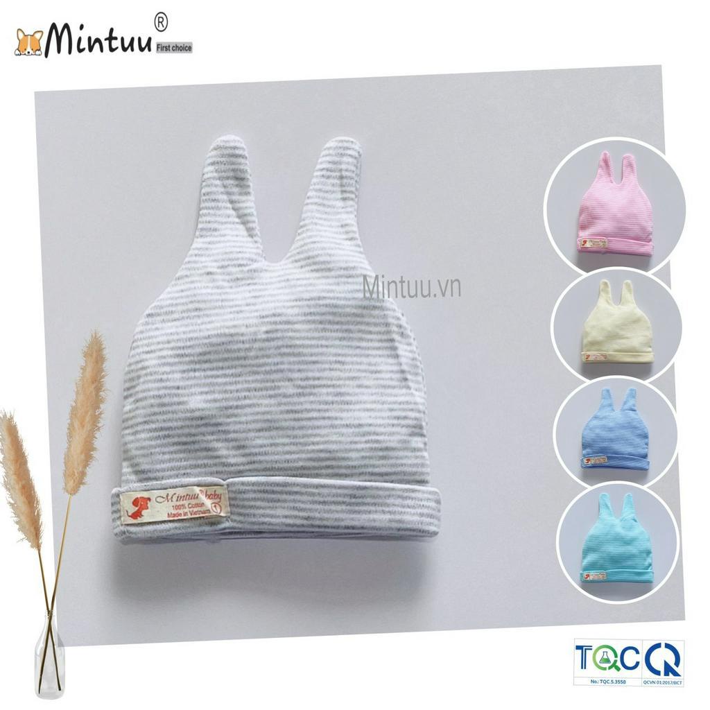 Set 3 Nón sơ sinh tai sóc sọc màu thương hiệu MINTUU