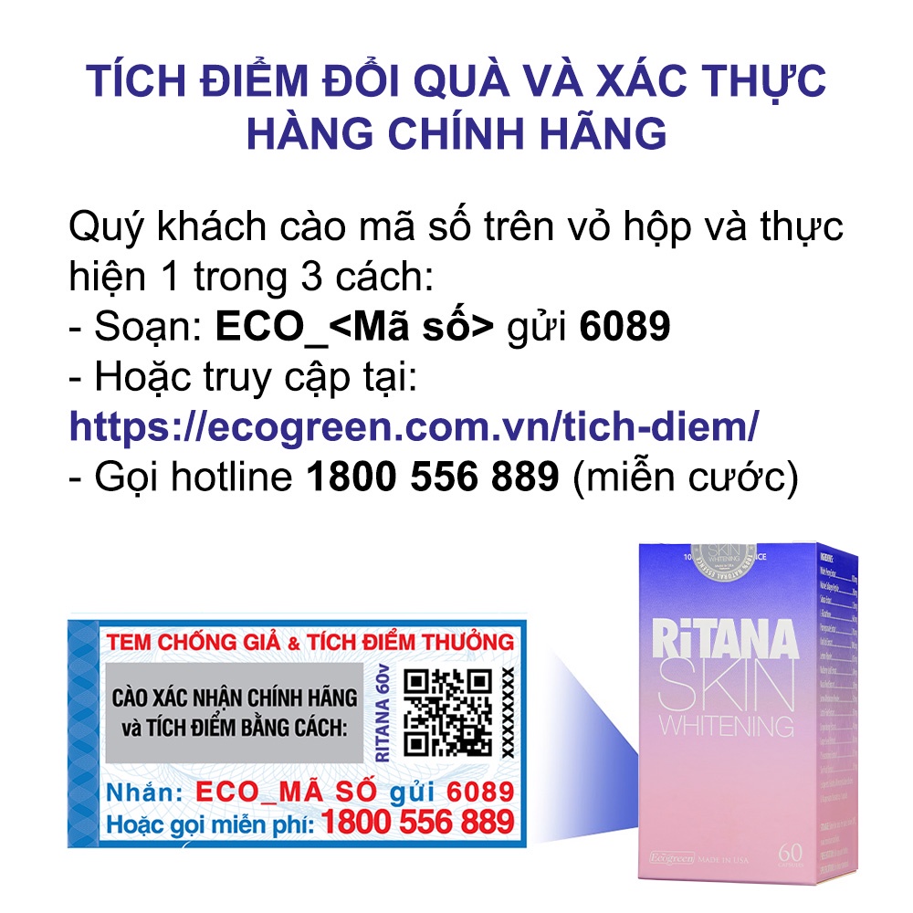 Viên uống ritana trắng da, mờ sạm nám 60 viên - ảnh sản phẩm 6