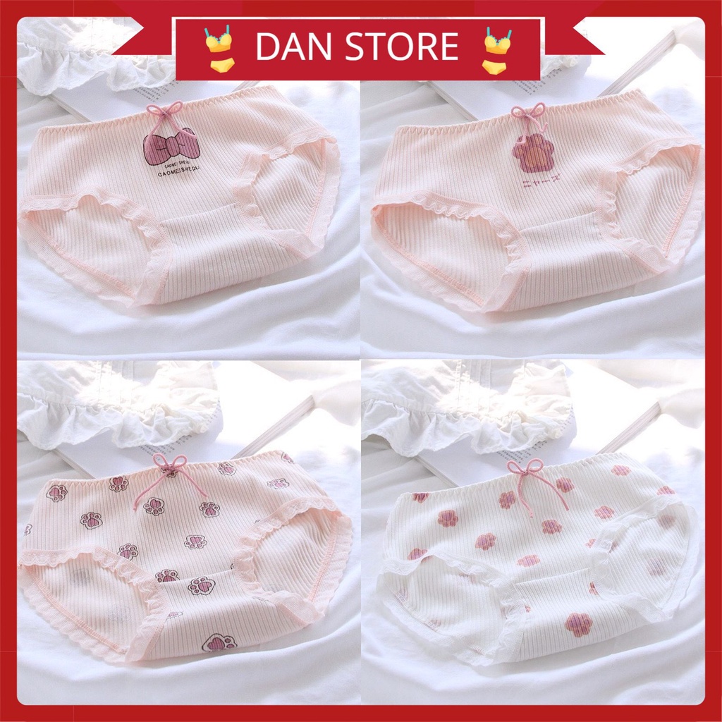 Quần Lót Cotton - Quần Lót Nữ dễ thương gân tăm thoáng mát kháng khuẩn DAN STORE MÃ 3125