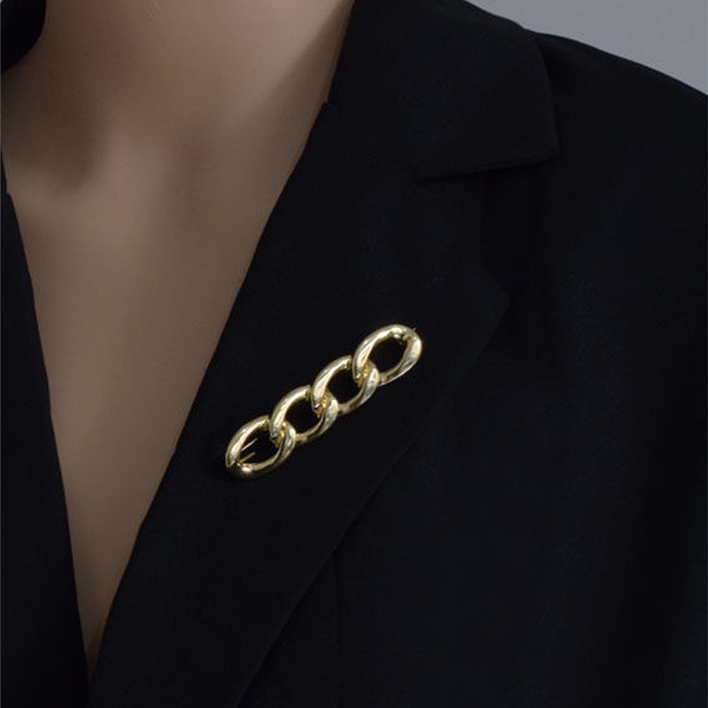 Ghim Cài Áo Dạng Chuỗi Xích Dày Màu Vàng / Bạc Sáng Tạo Phù Hợp Làm Quà Cho Bạn Bè